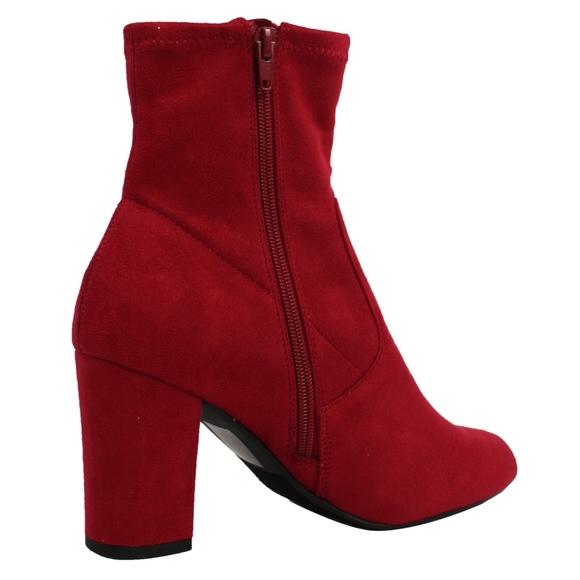 Size 9 Cherry Faux Suede Almond Toe Sock Ankle Boo - Picture 4 of 8